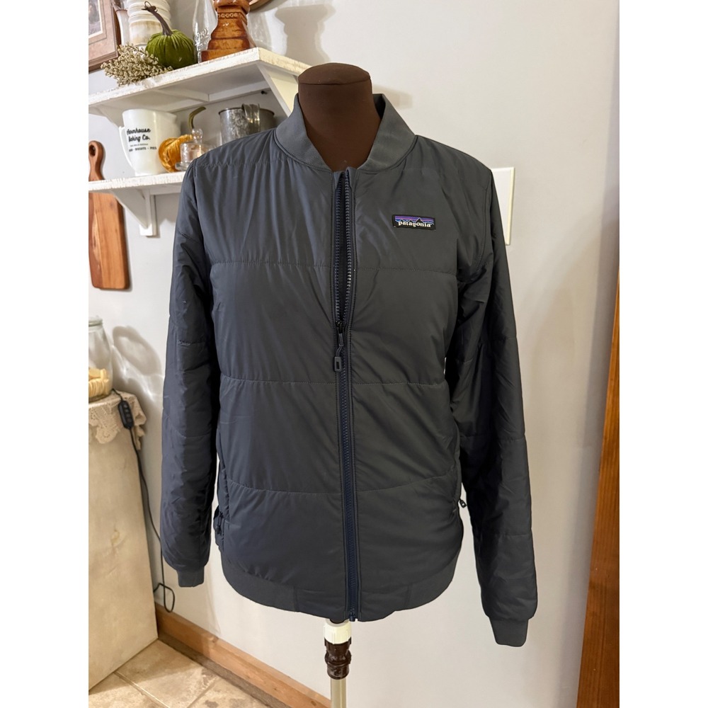 Patagonia Zemer Bomber Jacket womens Medium Gray Insulated Quilted Full Zip